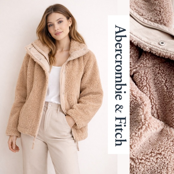Abercrombie & Fitch Jackets & Blazers - Abercrombie Fitch Soft A&F Collection Tan Teddy Jacket Sherpa Coat Oversized M